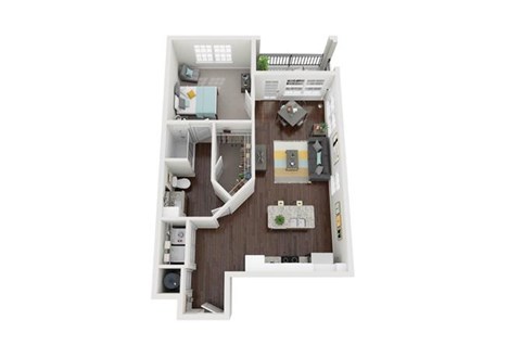 Floor plan for 1 bed, 1 bath, 829 sqft